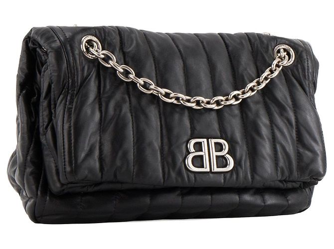 BALENCIAGA - Borsa a tracolla Monaco Small Balenciaga in pelle liscia nera Nero - vista 2
