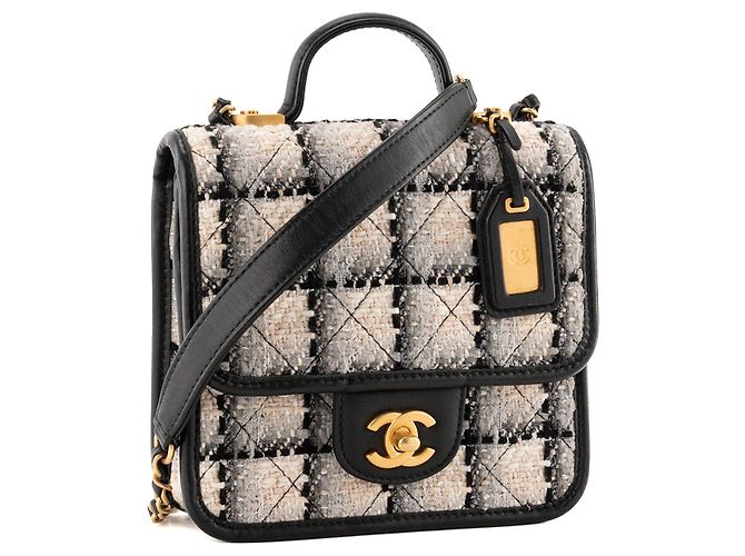 CHANEL - Borsa a tracolla School Memory Chanel in tweed beige e grigio Nero - vista 2