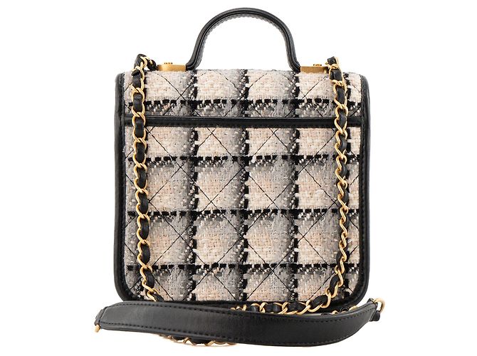CHANEL - Borsa a tracolla School Memory Chanel in tweed beige e grigio Nero - vista 3