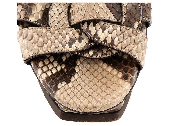 Autre Marque SAINT LAURENT - Sandali platform Tribute in pelle esotica di pitone marrone e beige (T39,5) - vista 5