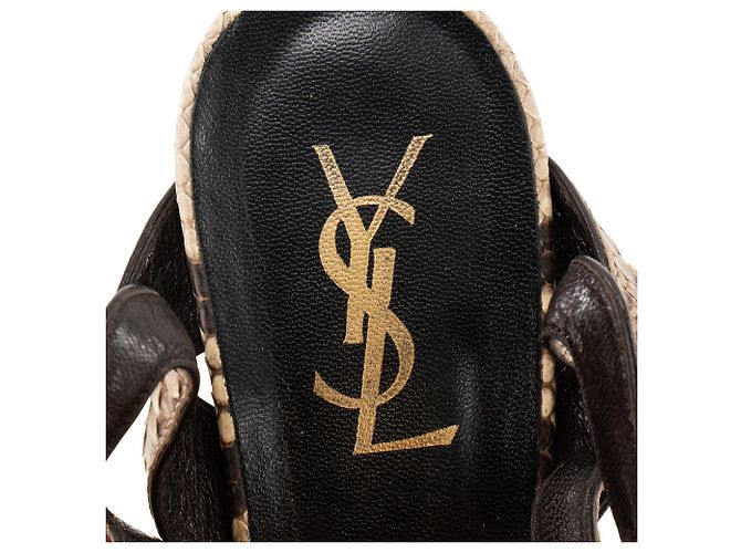 Autre Marque SAINT LAURENT - Sandali platform Tribute in pelle esotica di pitone marrone e beige (T39,5) - vista 6