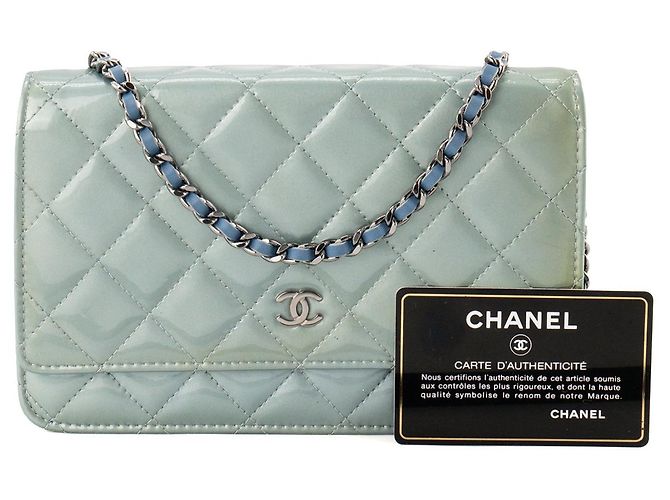 CHANEL - Borsa a tracolla Wallet On Chain Classic/Timeless Chanel in pelle verniciata blu-verde - vista 12
