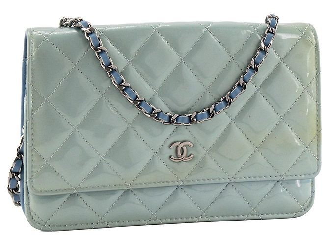 CHANEL - Borsa a tracolla Wallet On Chain Classic/Timeless Chanel in pelle verniciata blu-verde - vista 2
