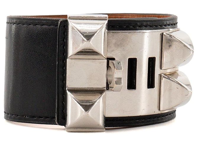 HERMÈS - Bracciale Collier de Chien Hermès in pelle liscia nera (S) Nero - vista 2