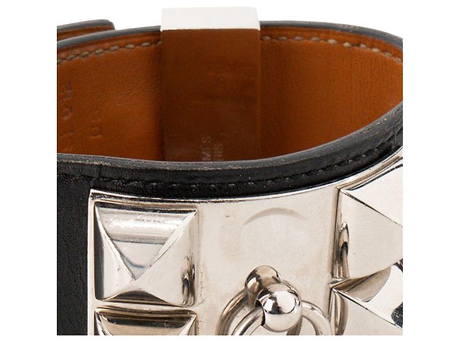 HERMÈS - Bracciale Collier de Chien Hermès in pelle liscia nera (S) Nero - vista 3