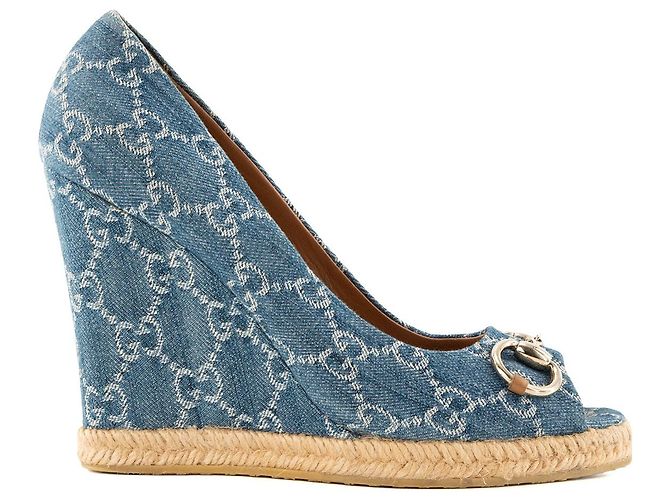 GUCCI - Sandali con zeppa Gucci in denim monogram blu (T39) - vista 2