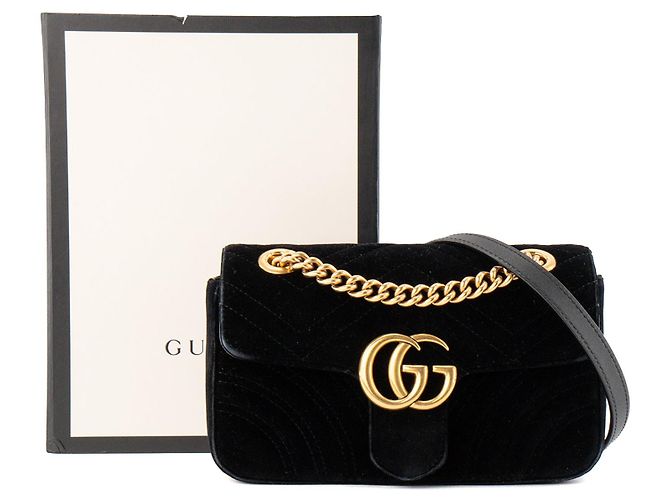 GUCCI - Borsa a tracolla GG Marmont Small Gucci in velluto nero - vista 10