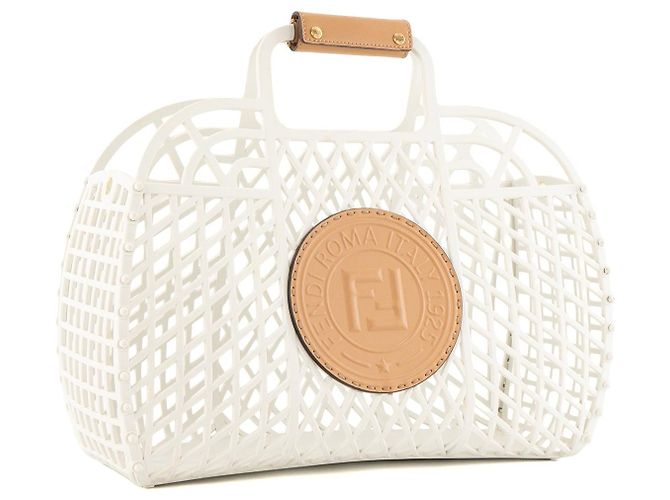 FENDI - Fendi Basket Shopper-Bag aus weißem PVC und braunem Leder - Ansicht 2