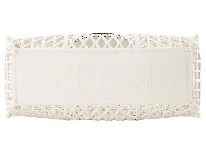 FENDI - Fendi Basket Shopper-Bag aus weißem PVC und braunem Leder - Ansicht 4