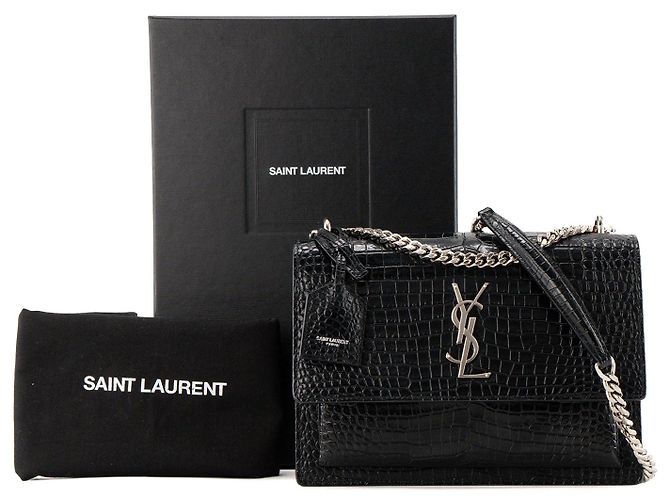 Autre Marque SAINT LAURENT - Borsa a tracolla Saint Laurent Sunset in pelle goffrata croc nero - vista 12