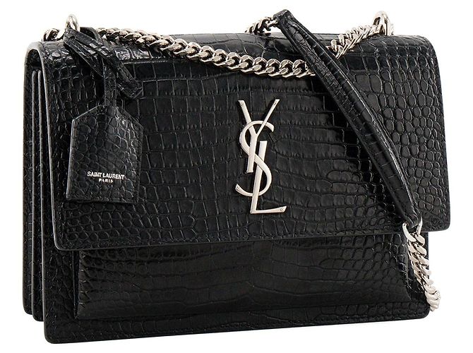 Autre Marque SAINT LAURENT - Borsa a tracolla Saint Laurent Sunset in pelle goffrata croc nero - vista 2