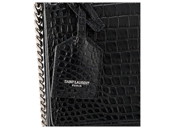Autre Marque SAINT LAURENT - Borsa a tracolla Saint Laurent Sunset in pelle goffrata croc nero - vista 6