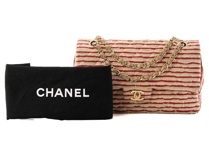 CHANEL - Borsa a tracolla Classique/Timeless Coco Sailor Chanel in tela beige e rossa edizione limitata - vista 10