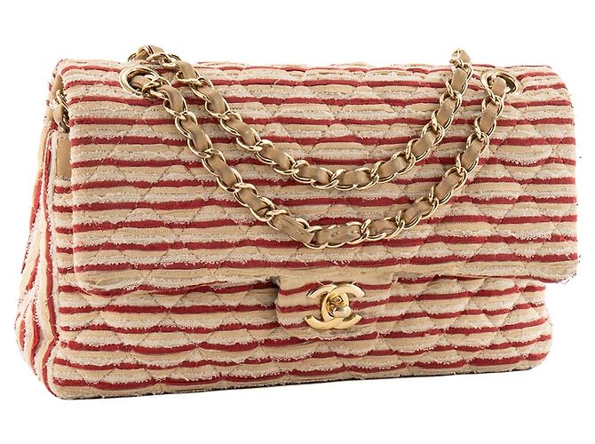 CHANEL - Borsa a tracolla Classique/Timeless Coco Sailor Chanel in tela beige e rossa edizione limitata - vista 2