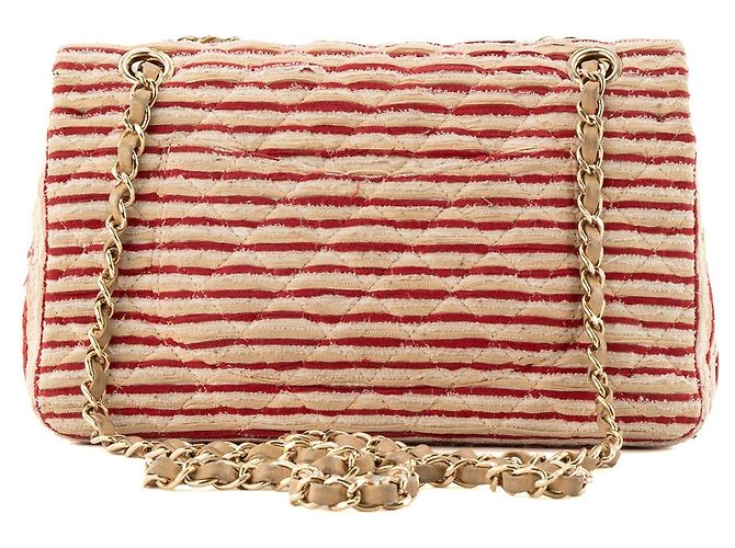 CHANEL - Borsa a tracolla Classique/Timeless Coco Sailor Chanel in tela beige e rossa edizione limitata - vista 3