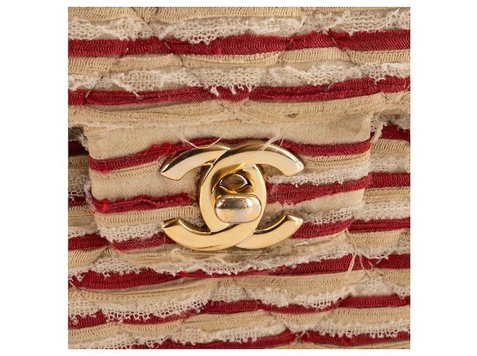 CHANEL - Borsa a tracolla Classique/Timeless Coco Sailor Chanel in tela beige e rossa edizione limitata - vista 5
