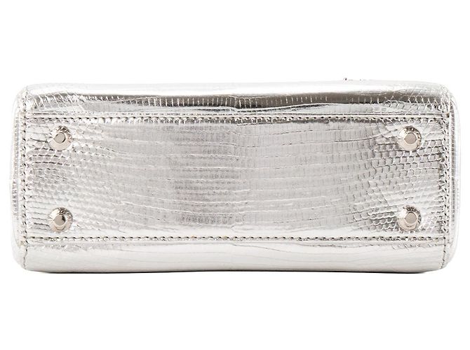 DIOR - Lady Dior Mini Schultertasche aus silbernem exotischem Echsenleder Limited Edition - Ansicht 4