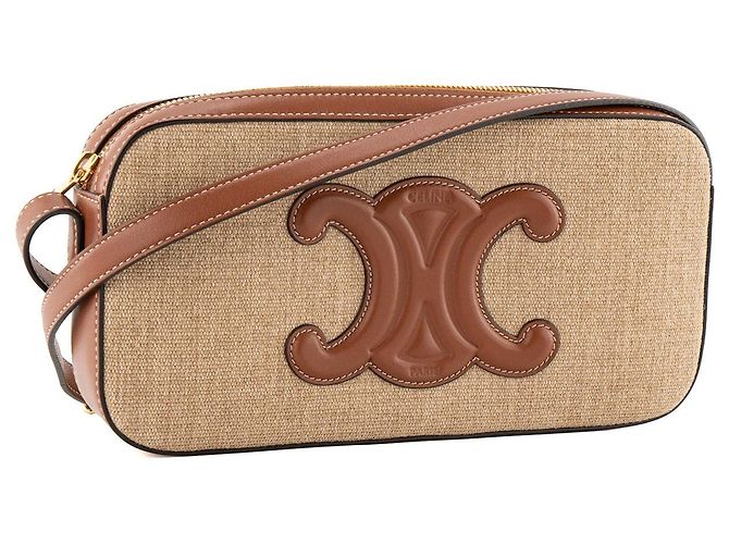 Céline CELINE - Borsa a tracolla Triomphe Camera in tela e pelle tan marrone - vista 2