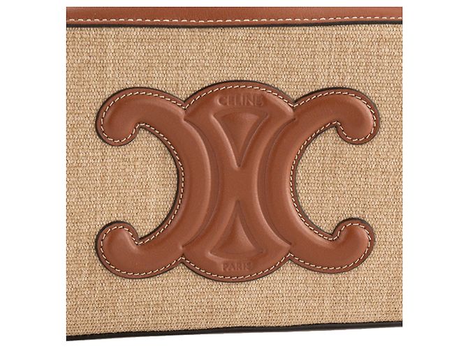 Céline CELINE - Borsa a tracolla Triomphe Camera in tela e pelle tan marrone - vista 5