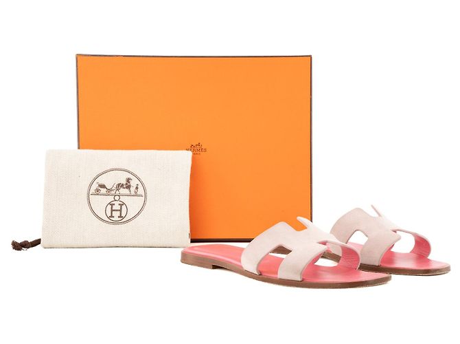 HERMÈS - Sandali Oran Hermès in camoscio e pelle rosa (T38) - vista 10