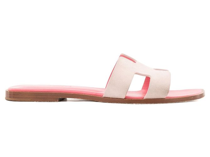 HERMÈS - Sandali Oran Hermès in camoscio e pelle rosa (T38) - vista 2