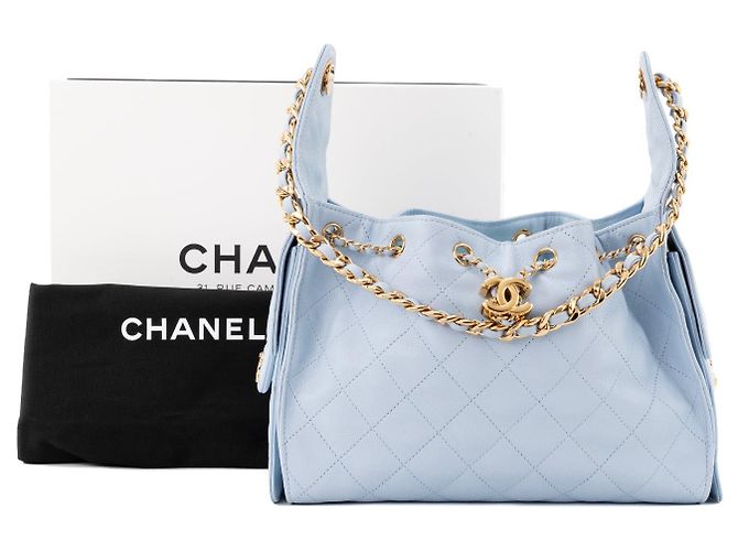 CHANEL - Borsa a tracolla Chanel 25 small in pelle light blue - vista 10