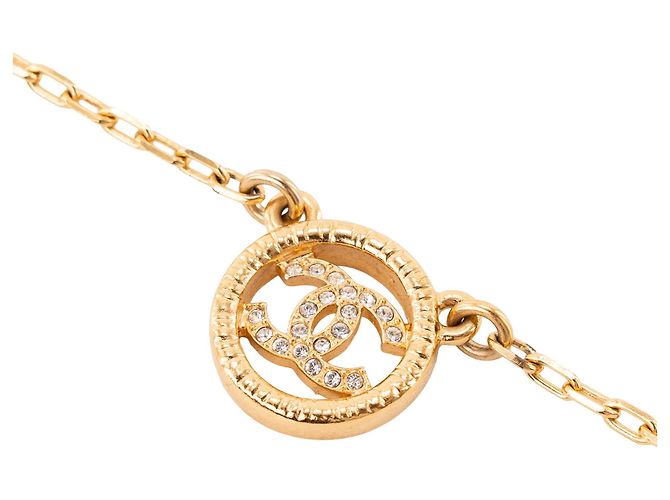CHANEL - Collana CC Round Chanel in metallo dorato con strass D'oro - vista 2