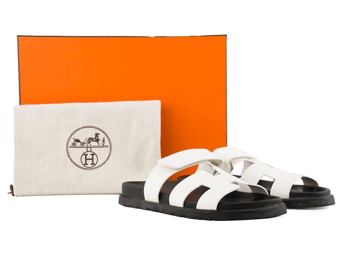 HERMÈS - Sandali Chypre Hermès in pelle liscia bianca (T36,5) Bianco - vista 8