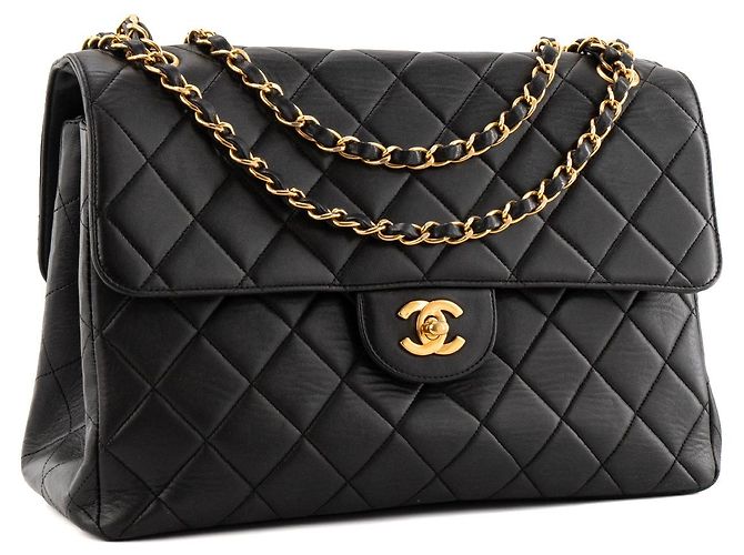 CHANEL - Vintage Double Side Classic/Timeless Schultertasche aus schwarzem Glattleder - Ansicht 2