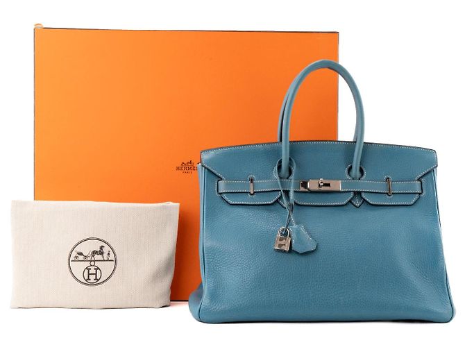 HERMÈS - Borsa a mano Hermès Birkin 35 in pelle clémence bleu jean Blu - vista 13