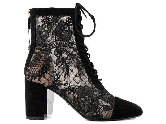Autre Marque DIOR - Stivaletti con tacco Naughtily-D Dior in rete trasparente e camoscio nero (T36) - vista 2