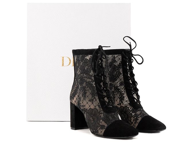 Autre Marque DIOR - Stivaletti con tacco Naughtily-D Dior in rete trasparente e camoscio nero (T36) - vista 8