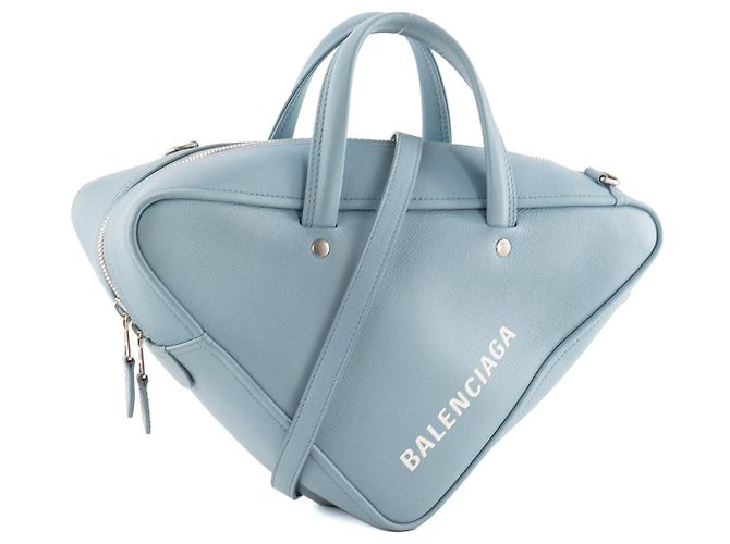 BALENCIAGA - Borsa a tracolla Triangle Duffle Balenciaga in pelle grana blu - vista 2