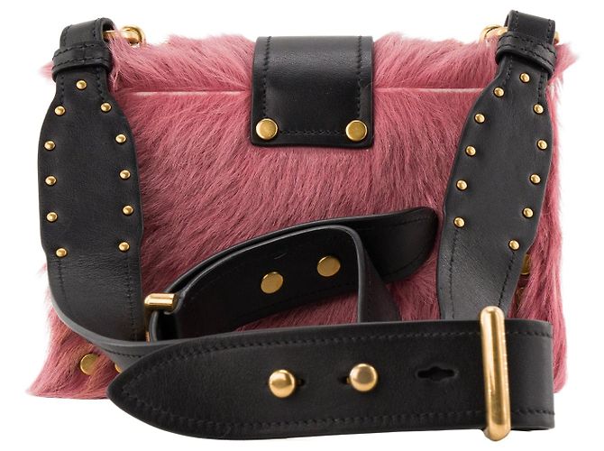 PRADA - Borsa a tracolla Prada Cahier in pelliccia rosa e pelle liscia nera - vista 3