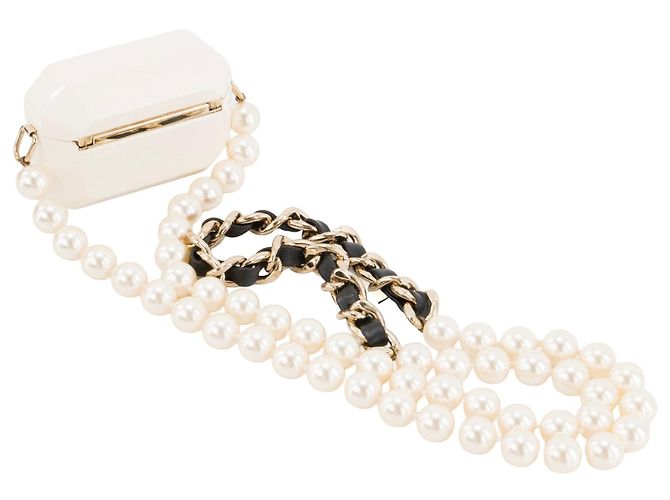 CHANEL - Collar Funda Airpods Chanel en plástico y perlas beige Blanco - vista 3