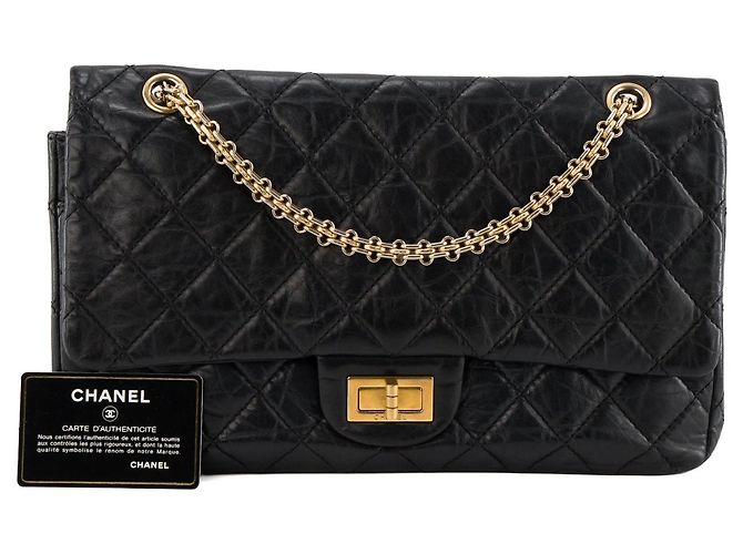 CHANEL - Borsa a tracolla 2.55 Jumbo Chanel in pelle stropicciata nera Nero - vista 10