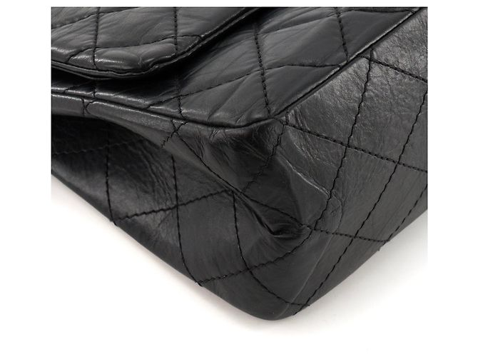 CHANEL - Borsa a tracolla 2.55 Jumbo Chanel in pelle stropicciata nera Nero - vista 7