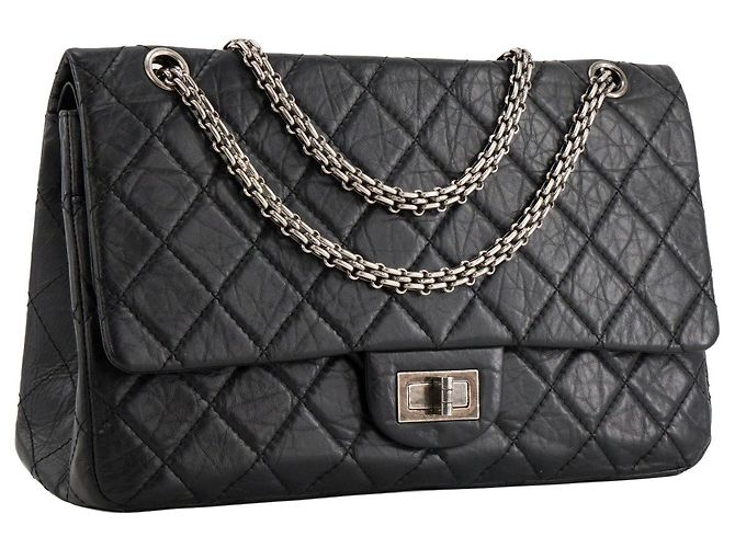 CHANEL - Borsa a tracolla 2.55 Jumbo Chanel in pelle stropicciata nera Nero - vista 2