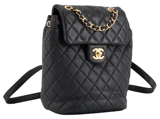 CHANEL - Classic/Timeless Chanel Rucksack aus schwarzem glattem Leder - Ansicht 2