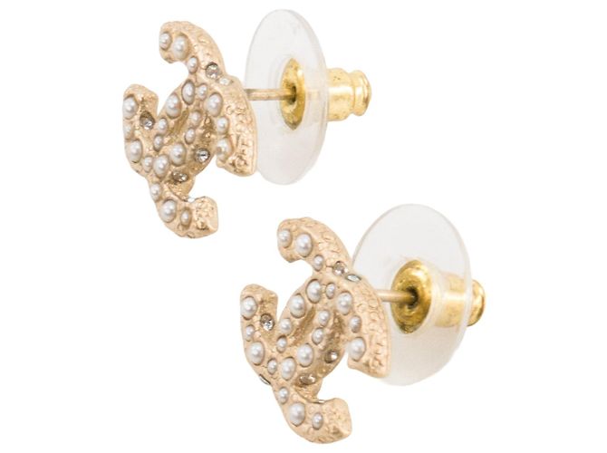 CHANEL - Orecchini CC Chanel in metallo champagne e perle D'oro - vista 2