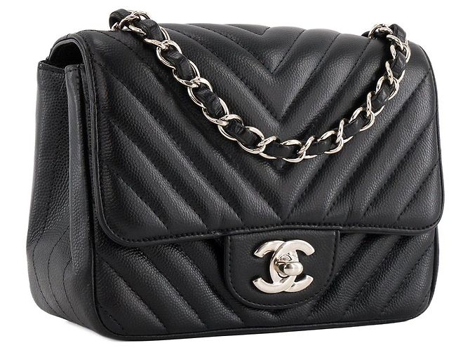 CHANEL - Borsa a tracolla Classique/Timeless Mini Square Chanel in pelle caviar nera Nero - vista 2
