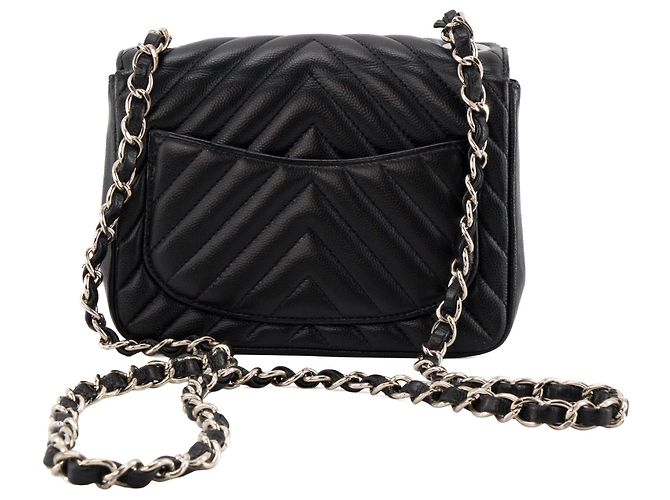 CHANEL - Borsa a tracolla Classique/Timeless Mini Square Chanel in pelle caviar nera Nero - vista 3