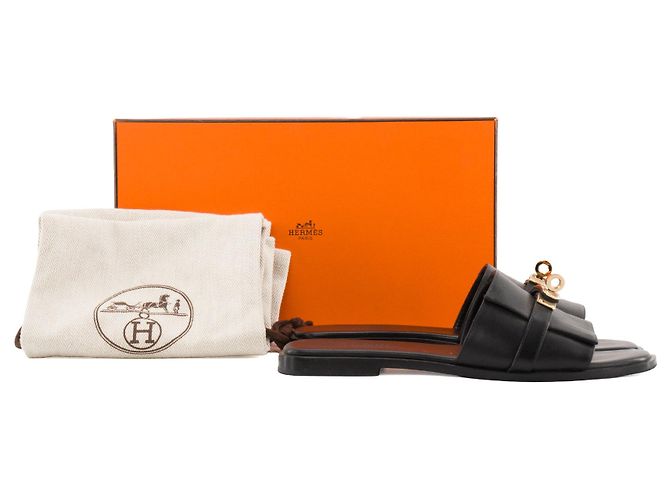 HERMÈS - Sandali Giulia Hermès in pelle liscia nera (T37) Nero - vista 6
