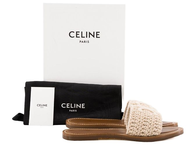 Céline CELINE - Sandali Lympia Triomphe Celine in cotone beige (T40) - vista 7