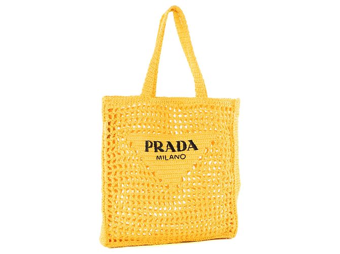 PRADA - Borsa tote in crochet Prada in rafia gialla Giallo - vista 2