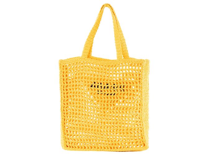 PRADA - Borsa tote in crochet Prada in rafia gialla Giallo - vista 3