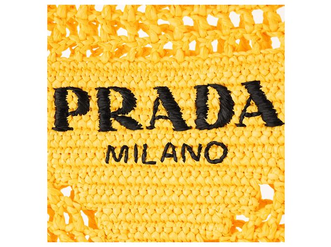 PRADA - Borsa tote in crochet Prada in rafia gialla Giallo - vista 5