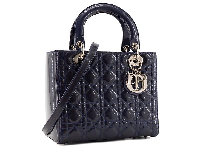 Autre Marque DIOR - Borsa a mano Lady Dior Medium in pelle cannage verniciata blu navy - vista 2