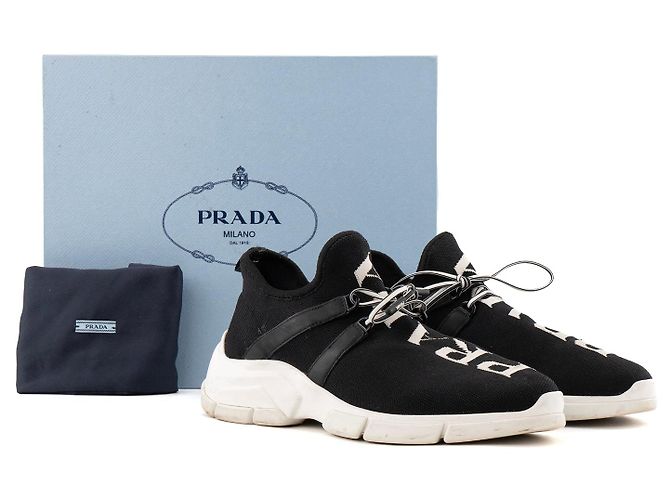 Etiquette PRADA - Sneakers Calzature Prada in tela nera e bianca (T38) Nero - vista 7