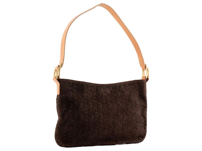 Céline CELINE - Sac à épaule Celine en daim empreinte monogramme triomphe marron vintage - vue 2